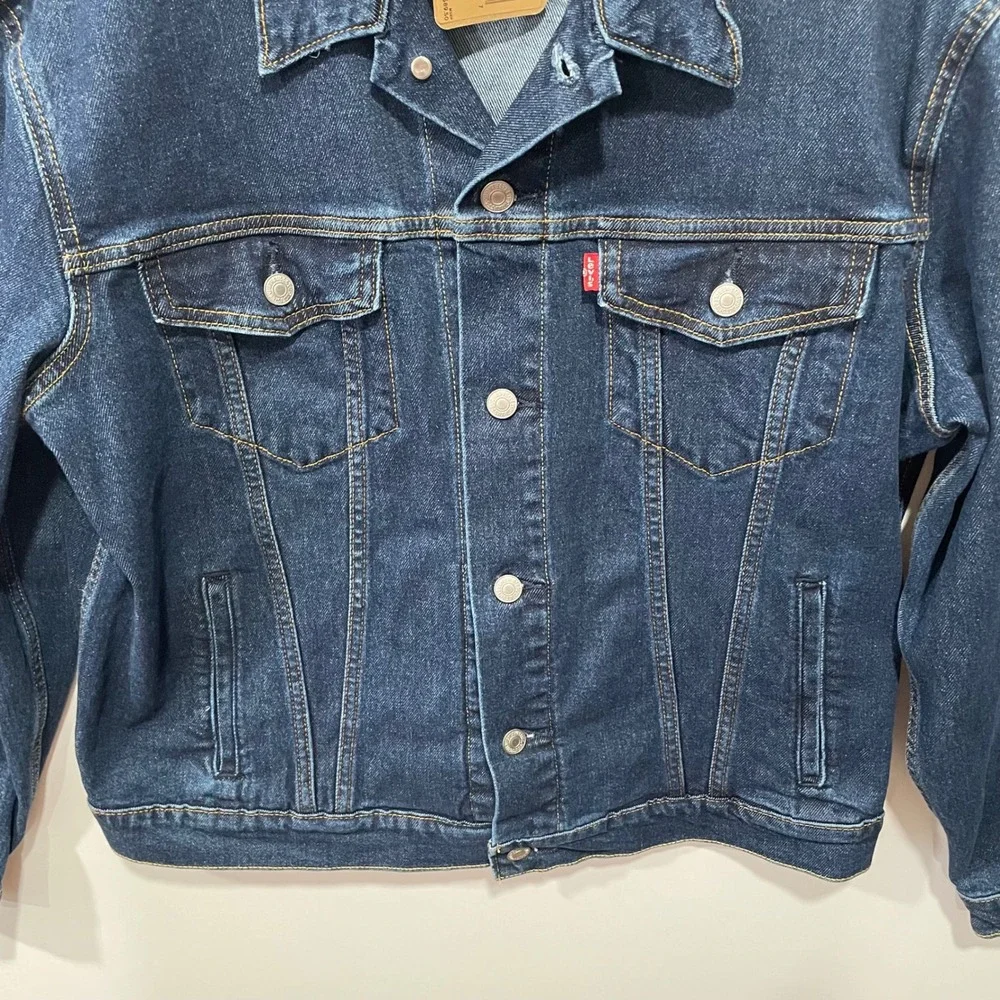 Levis Mens Standard Trucker‎ Jacket Dark Wash Denim Blue Size L NWT - Picture 5 of 11